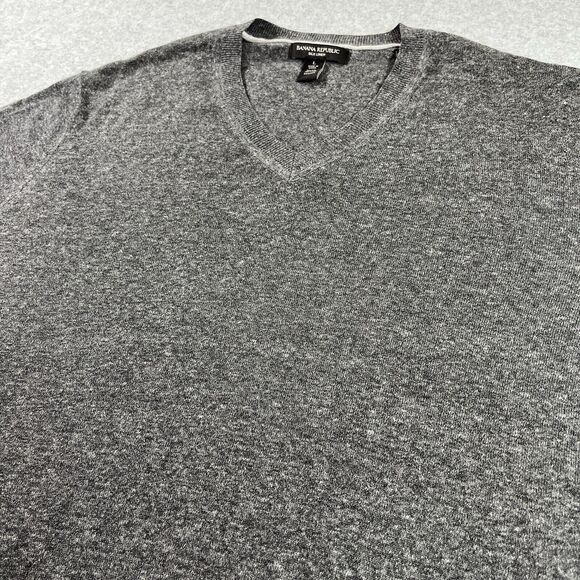 Banana Republic Sweater V Neck Silk Linen Grey Mens Size Large L Pullover - Picture 2 of 8